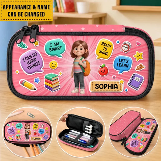Custom Kids Pencil Canvas Case - Personalized Back To School Gifts For Kids - I Can Do Hard Things