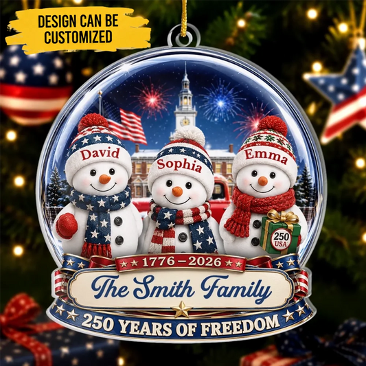 Custom Acrylic Ornament - Personalized America 250th Anniversary Christmas Gifts For Mom, Dad, Brother, Sister - Wrapped In Love Blessed With Freedom