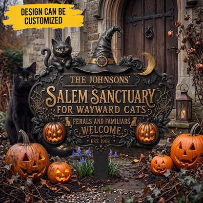 Salem Sanctuary For Wayward Cats Ferals And Familiars Welcome - Personalized Garden Stake