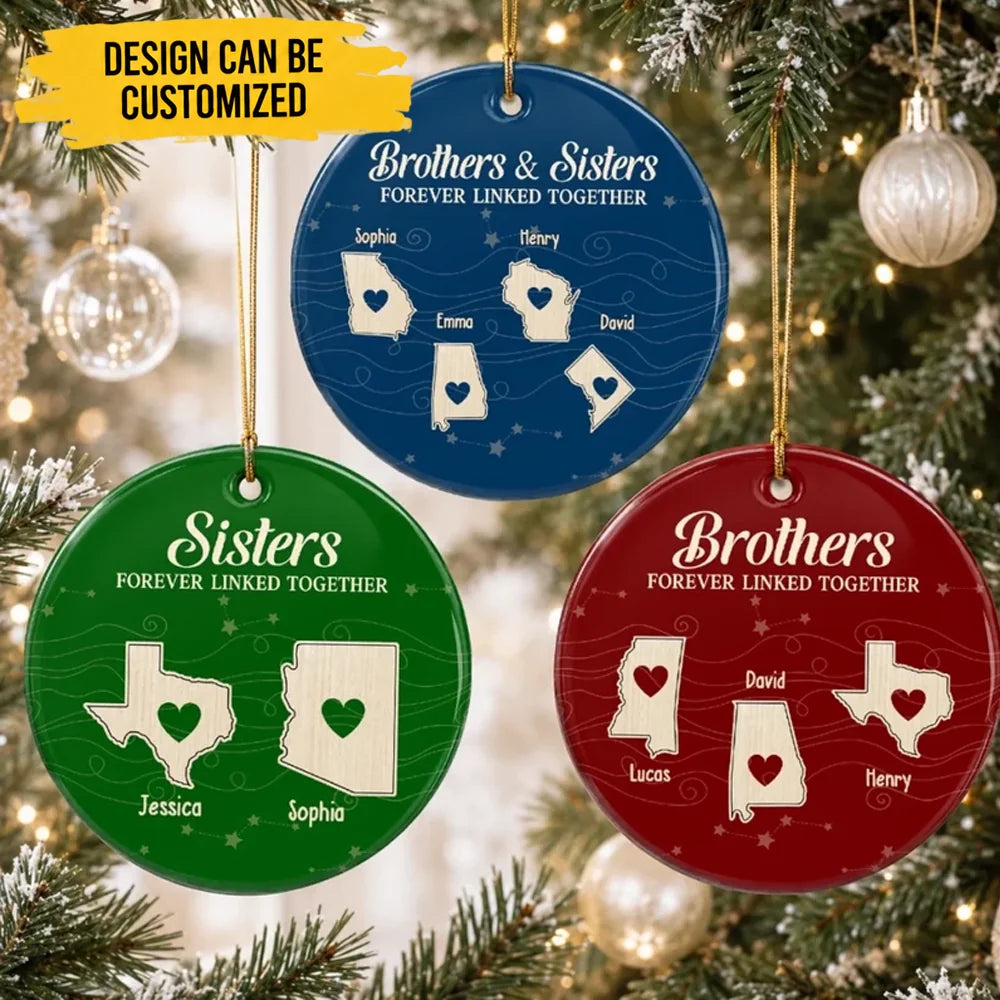 Custom Long Distance Ceramic Ornament - Personalized Christmas Birthday Gifts For Mom, Dad, Brother, Sister - Miles Apart, Close Hearts