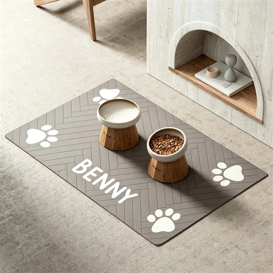 Custom Dog Feeding Pad - Personalized Gifts For Dog Cat Owner & Pet Lover - Slip Paw Print Dog Cat Feeding Mat Quick Dry Waterproof