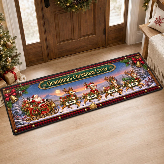 Custom Reindeer Runner Rug - Personalized Christmas Birthday Gifts For Grandma, Grandpa - Santa’s Reindeer Crew Arrive