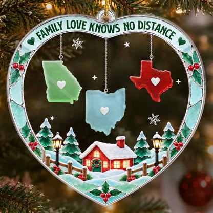 Custom Long Distance Acrylic Ornament - Personalized Christmas Birthday Gifts For Mom, Dad, Brother, Sister - Apart, But Never Alone