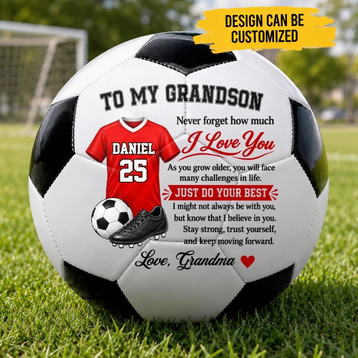 Custom Inspirational Soccer Gifts for Son and Grandson - Personalized Soccer Ball - Just Do Your Best