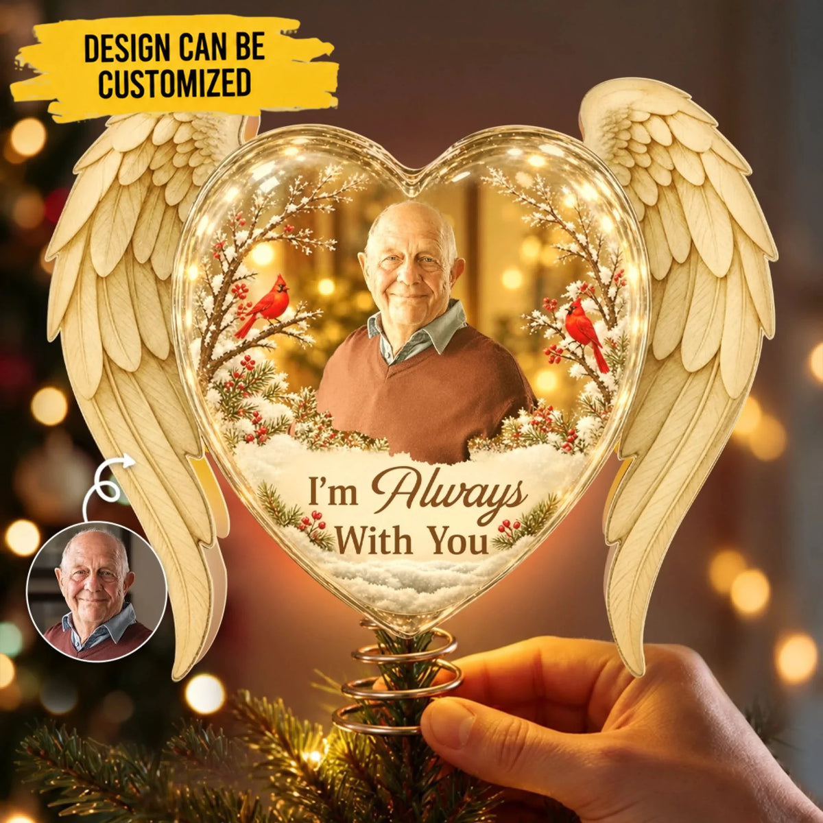 Custom Photo LED Tree Topper - Personalized Memorial Sympathy Gifts For Loss Of Mom, Dad - Carried In Every Memory